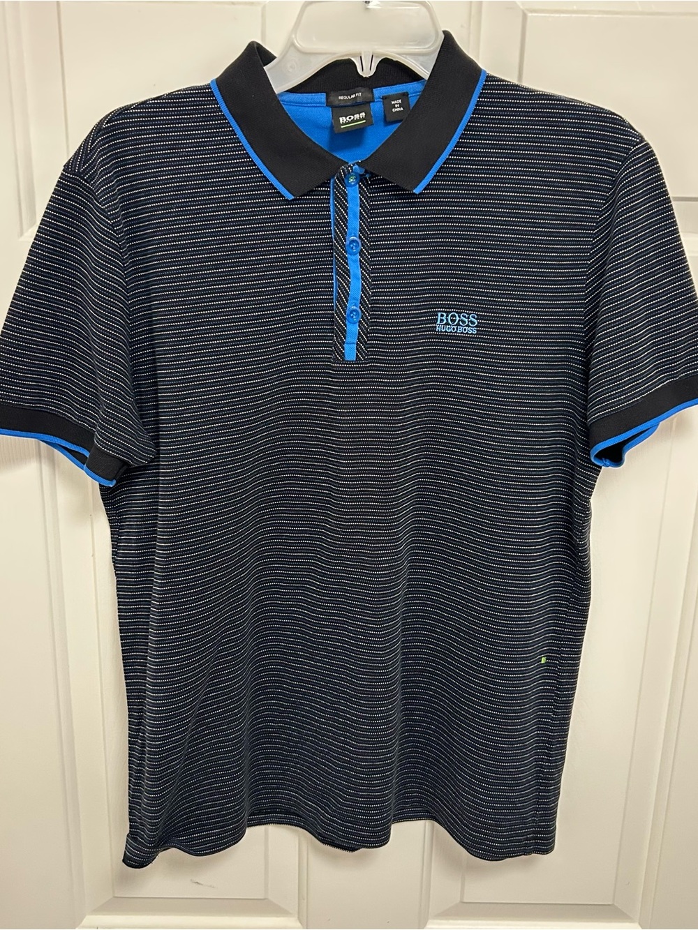 BOSS Hugo Boss Men's Navy & Blue Striped Polo Shirt Large
